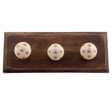 Mustard Dotted Ceramic Floral Wooden Hooks